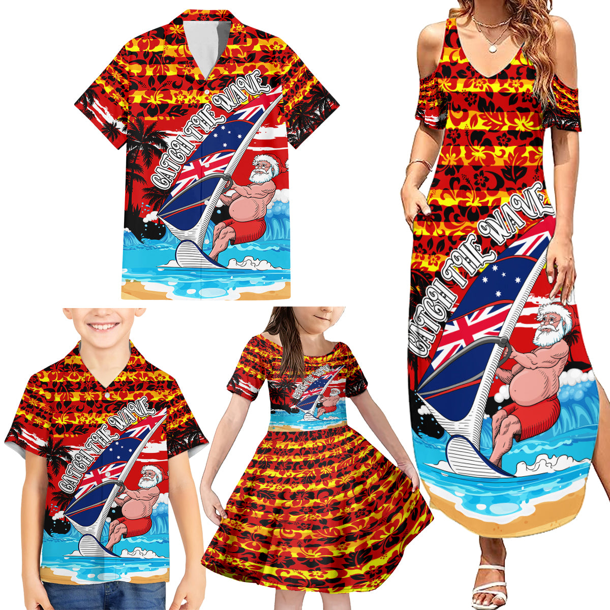 australia-surfing-christmas-family-matching-summer-maxi-dress-and-hawaiian-shirt-catch-the-wave