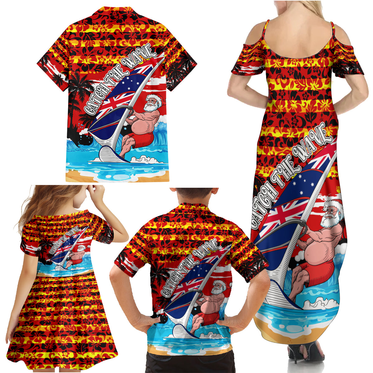 australia-surfing-christmas-family-matching-summer-maxi-dress-and-hawaiian-shirt-catch-the-wave