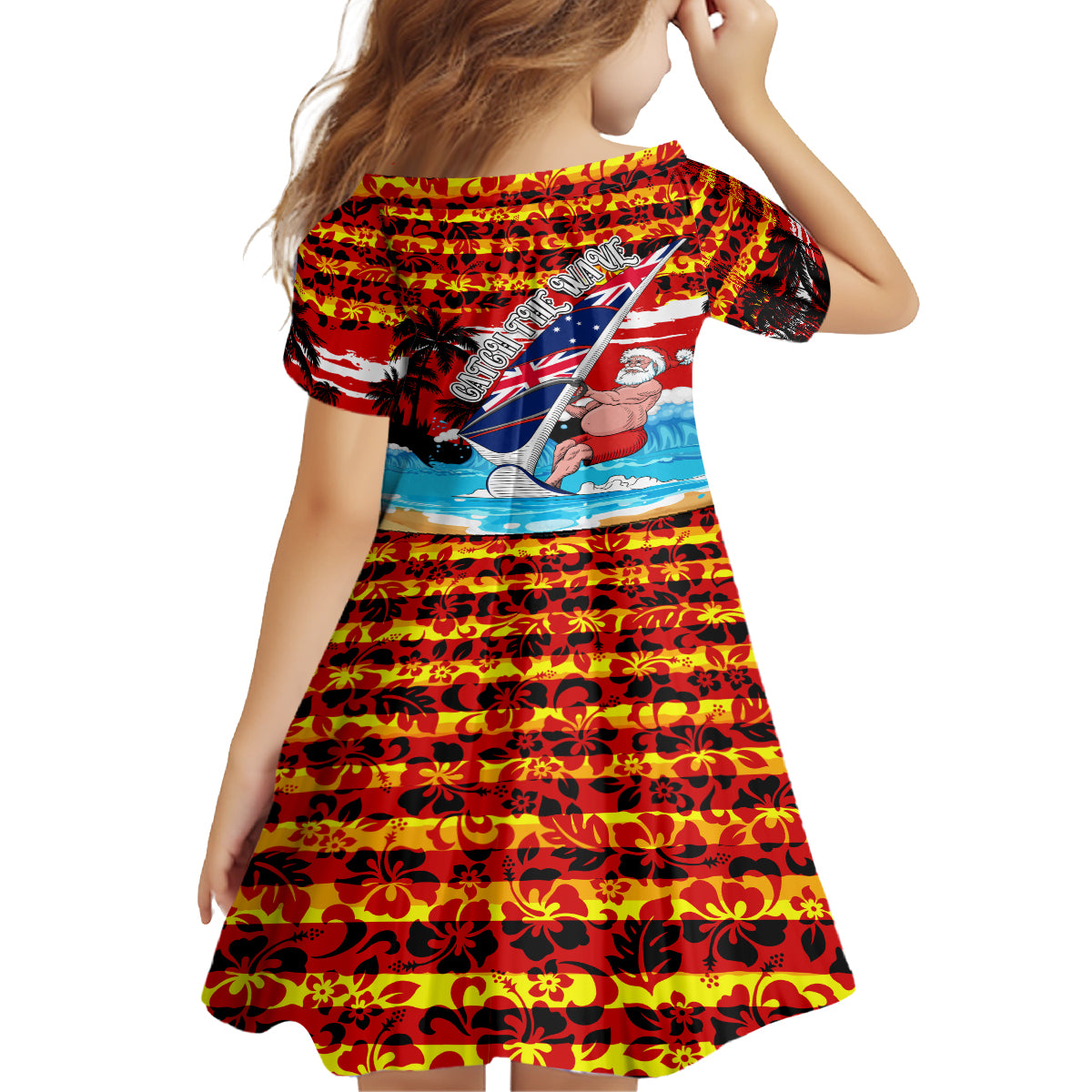 Australia Surfing Christmas Kid Short Sleeve Dress Catch The Wave - Vibe Hoodie Shop