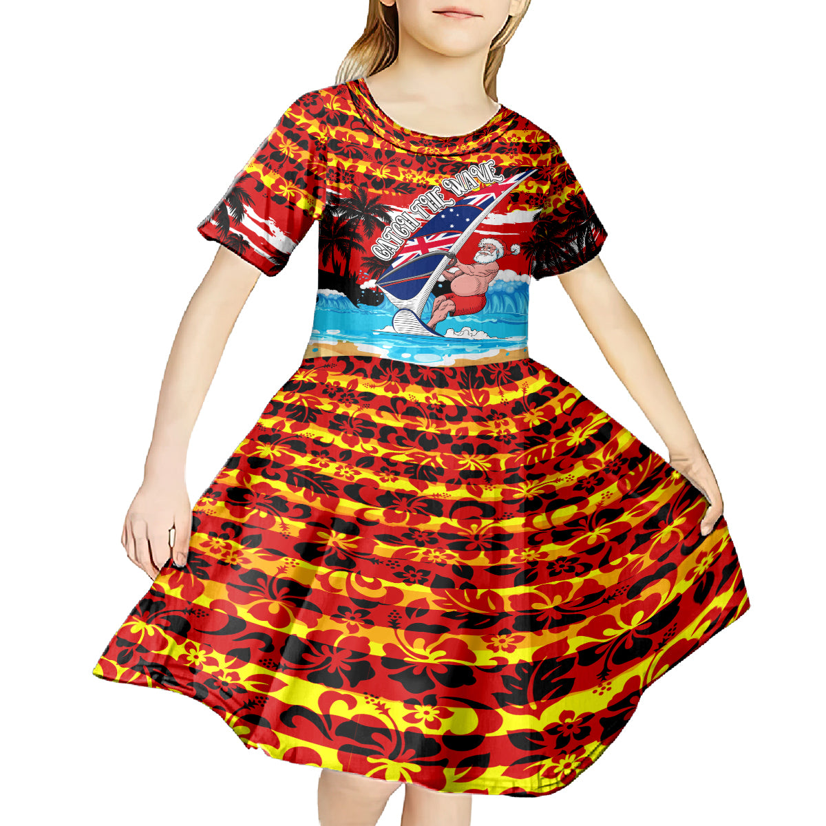 Australia Surfing Christmas Kid Short Sleeve Dress Catch The Wave - Vibe Hoodie Shop