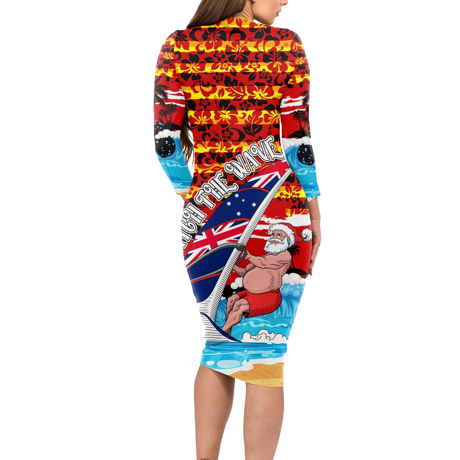 australia-surfing-christmas-long-sleeve-bodycon-dress-catch-the-wave