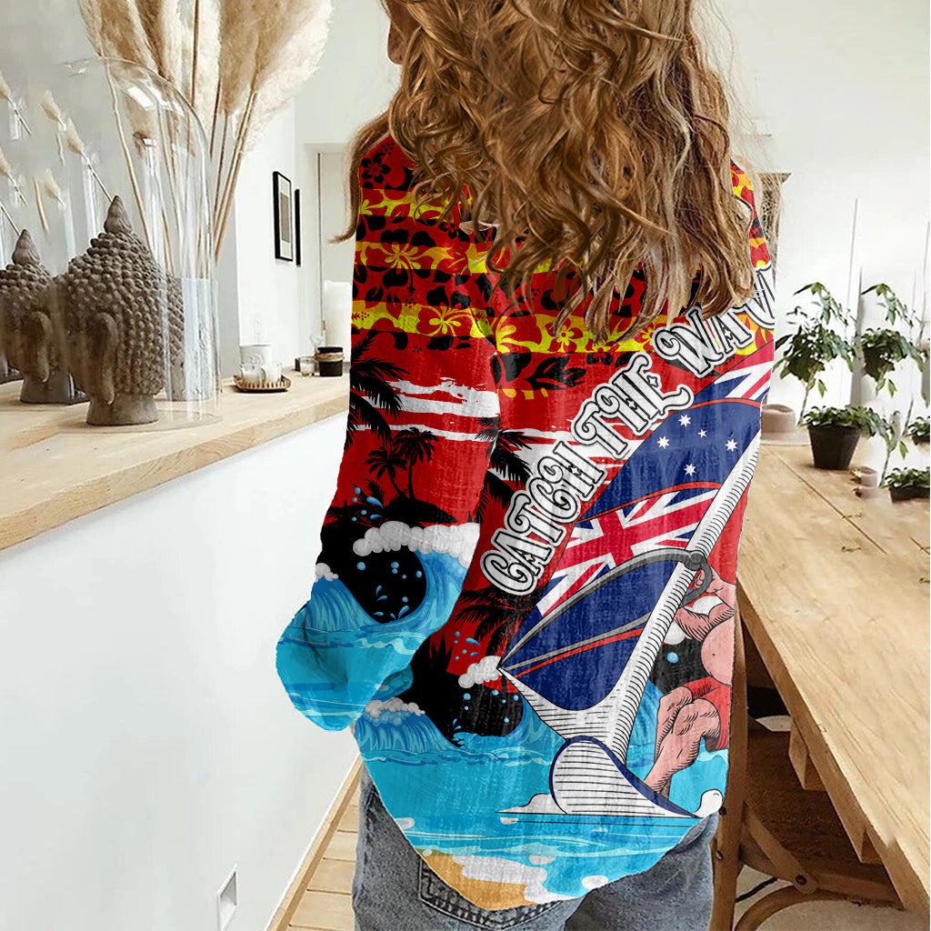 Australia Surfing Christmas Women Casual Shirt Catch The Wave - Vibe Hoodie Shop