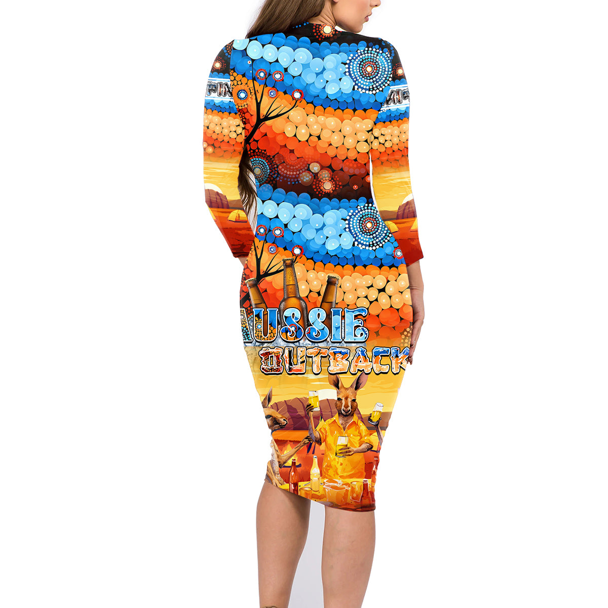 australia-kangaroo-aboriginal-camping-family-matching-long-sleeve-bodycon-dress-and-hawaiian-shirt-aussie-outback-camping-with-beer