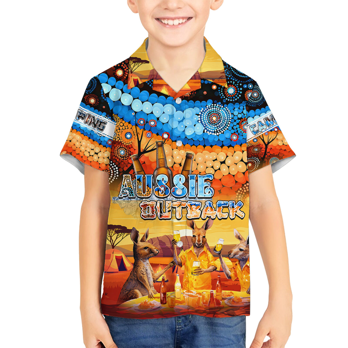 australia-kangaroo-aboriginal-camping-family-matching-off-shoulder-long-sleeve-dress-and-hawaiian-shirt-aussie-outback-camping-with-beer