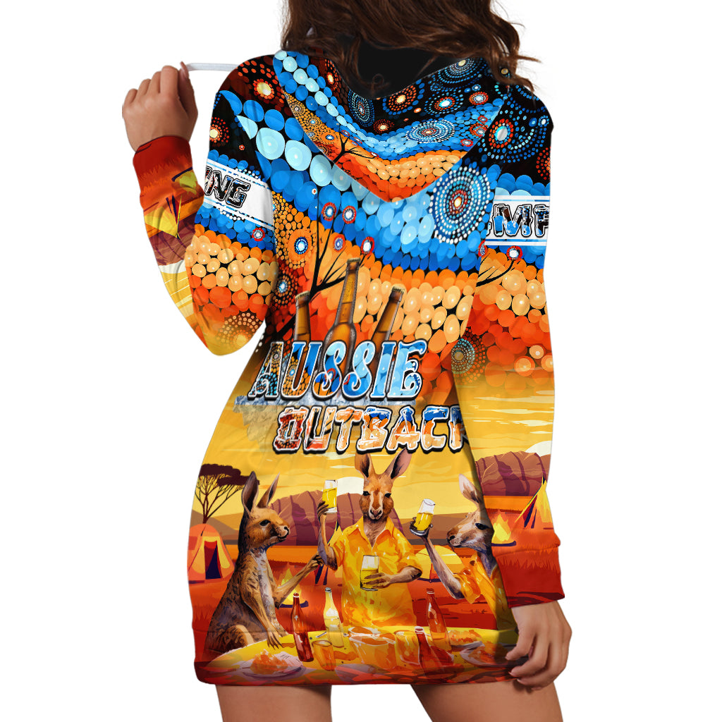 Australia Kangaroo Aboriginal Camping Hoodie Dress Aussie Outback Camping with Beer - Vibe Hoodie Shop