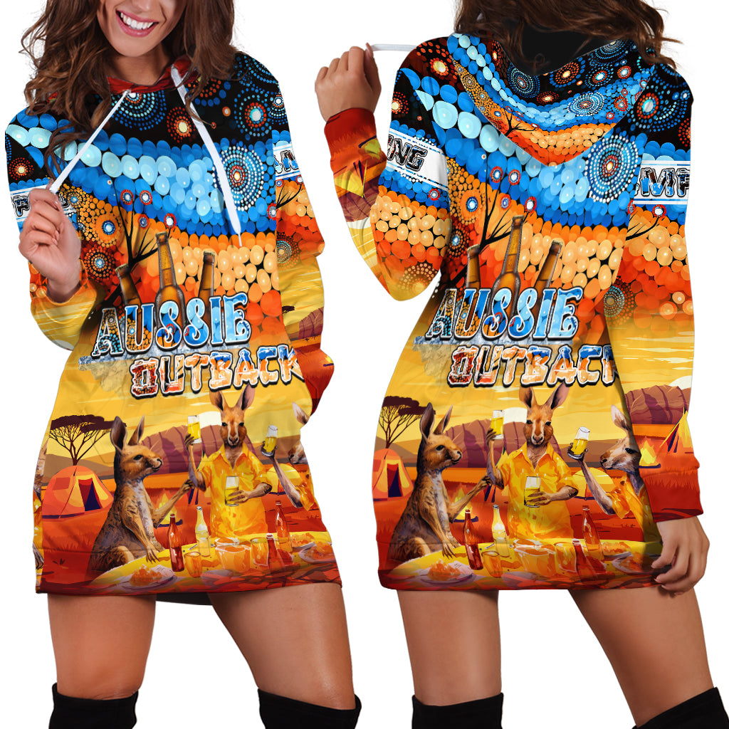 Australia Kangaroo Aboriginal Camping Hoodie Dress Aussie Outback Camping with Beer - Vibe Hoodie Shop