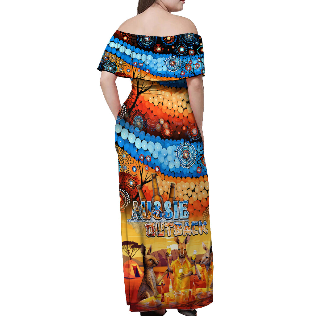 australia-kangaroo-aboriginal-camping-off-shoulder-maxi-dress-aussie-outback-camping-with-beer