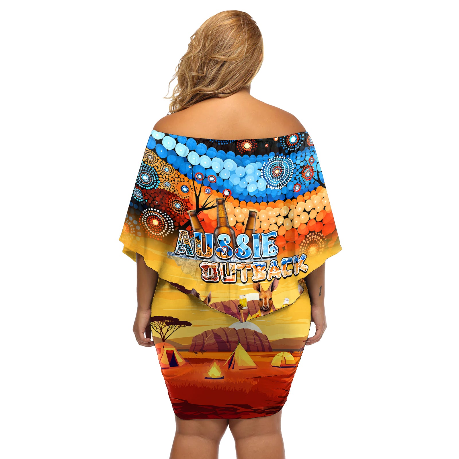 australia-kangaroo-aboriginal-camping-off-shoulder-short-dress-aussie-outback-camping-with-beer