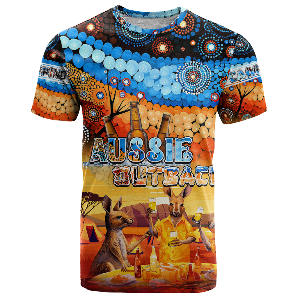 Australia Kangaroo Aboriginal Camping T Shirt Aussie Outback Camping with Beer - Vibe Hoodie Shop