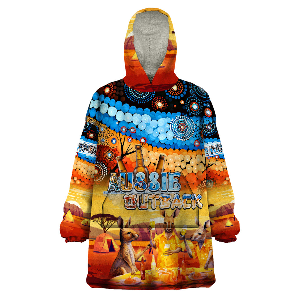 Australia Kangaroo Aboriginal Camping Wearable Blanket Hoodie Aussie Outback Camping with Beer - Vibe Hoodie Shop