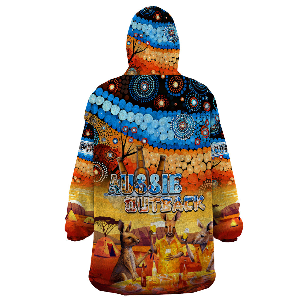 Australia Kangaroo Aboriginal Camping Wearable Blanket Hoodie Aussie Outback Camping with Beer - Vibe Hoodie Shop