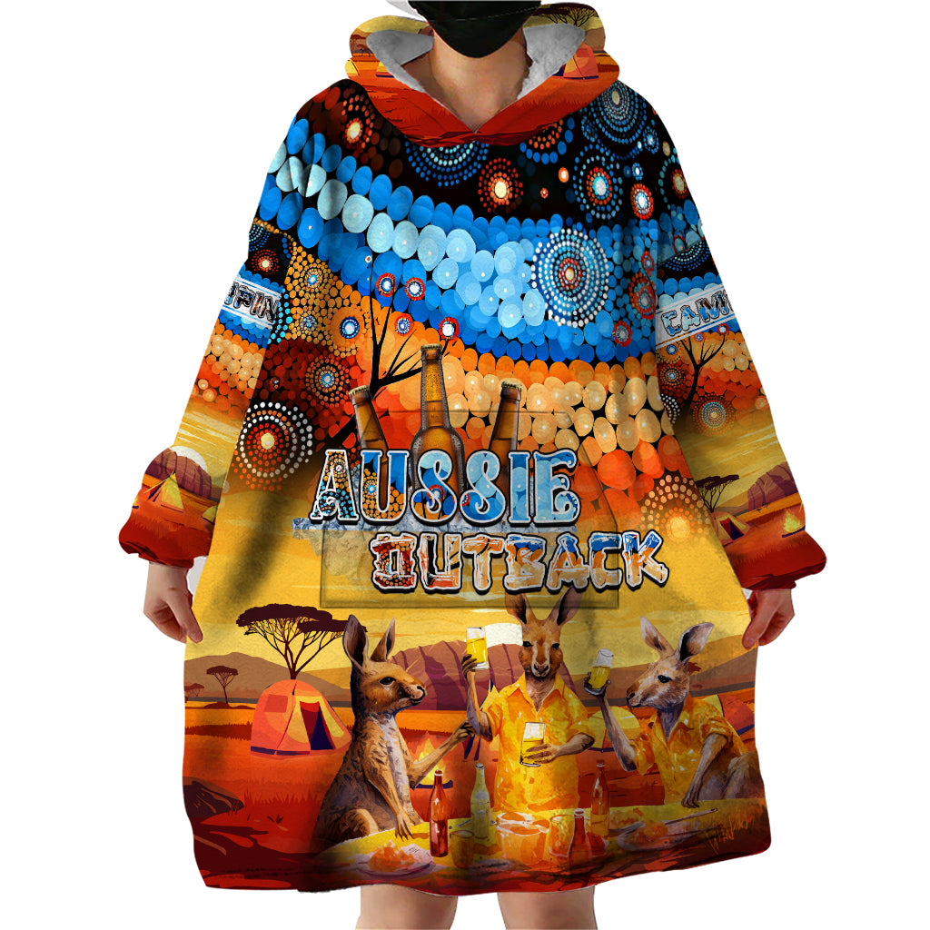 Australia Kangaroo Aboriginal Camping Wearable Blanket Hoodie Aussie Outback Camping with Beer - Vibe Hoodie Shop