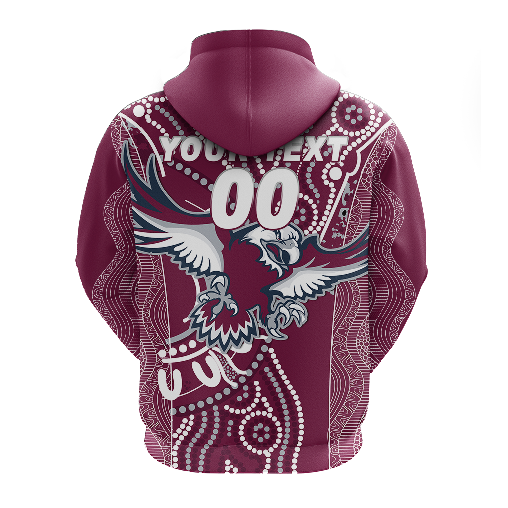 (Custom Personalised) Sea Eagles Rugby 2022 Aboriginal Art Hoodie - LT12 - Vibe Hoodie Shop
