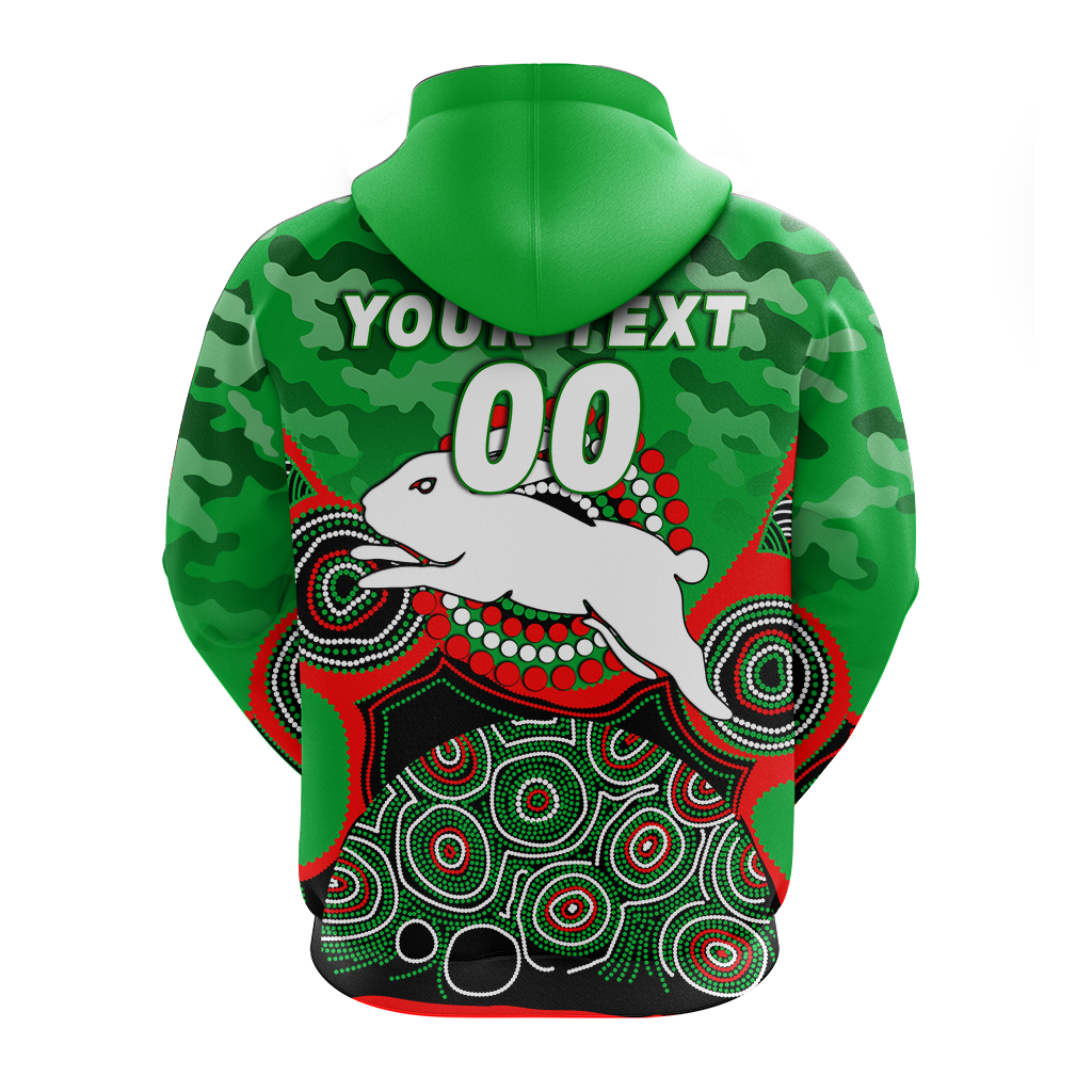 (Custom Personalised) Rabbitohs Rugby ANZAC Day Camouflage Indigenous Art Hoodie - LT12 - Vibe Hoodie Shop
