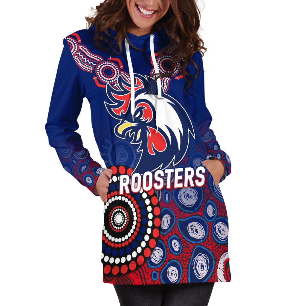 (Custom Personalised) Roosters Rugby 2022 Aboriginal Art Hoodie Dress - LT12