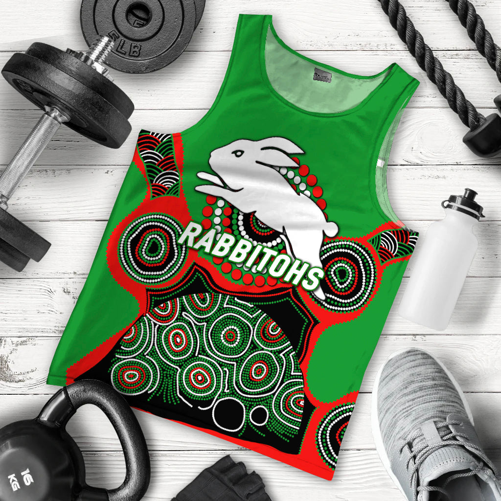 (Custom Personalised) Rabbitohs Rugby 2022 Aboriginal Art Men Tank Top - - Vibe Hoodie Shop