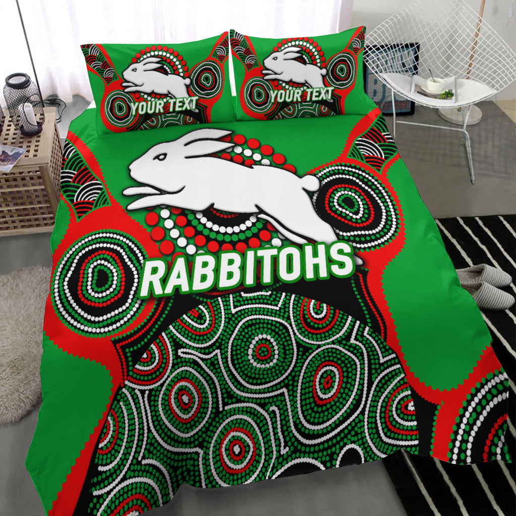 (Custom Personalised) Rabbitohs Rugby 2022 Aboriginal Art Bedding Set - - Vibe Hoodie Shop
