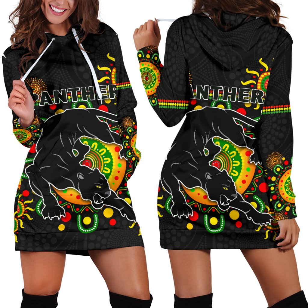 Penrith Women Hoodie Dress Indigenous Panthers - Black - Vibe Hoodie Shop