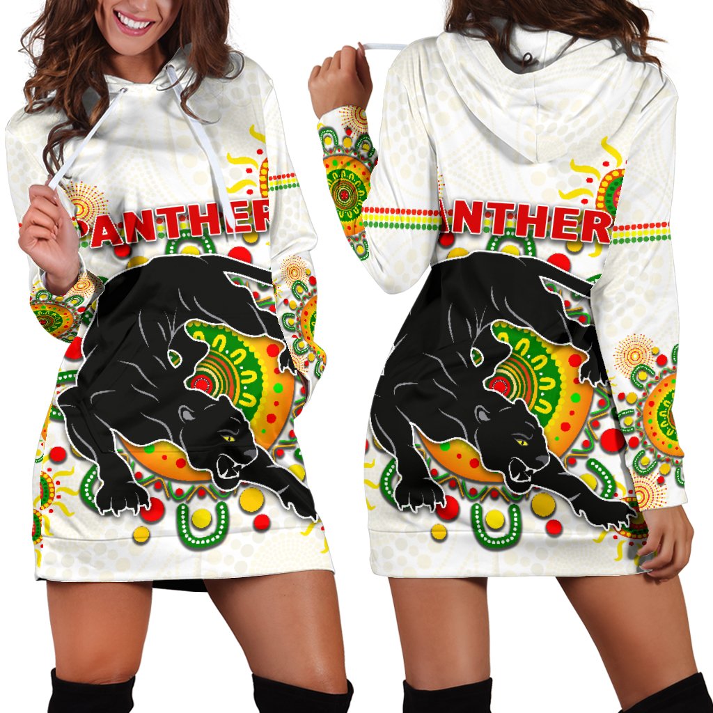 Penrith Women's Hoodie Dress Indigenous Panthers - White - Vibe Hoodie Shop