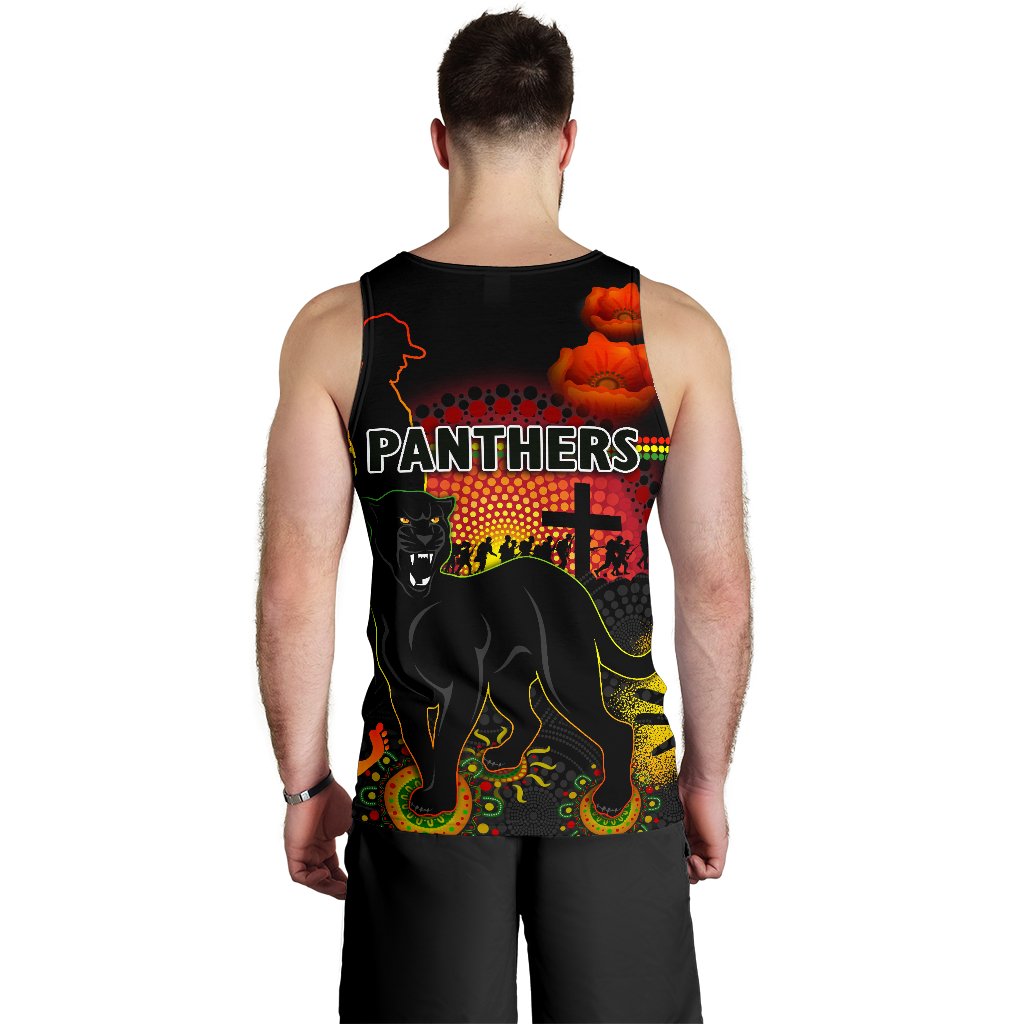 Penrith Men Tank Top Indigenous Panthers ANZAC Day Lest We Forget - Vibe Hoodie Shop