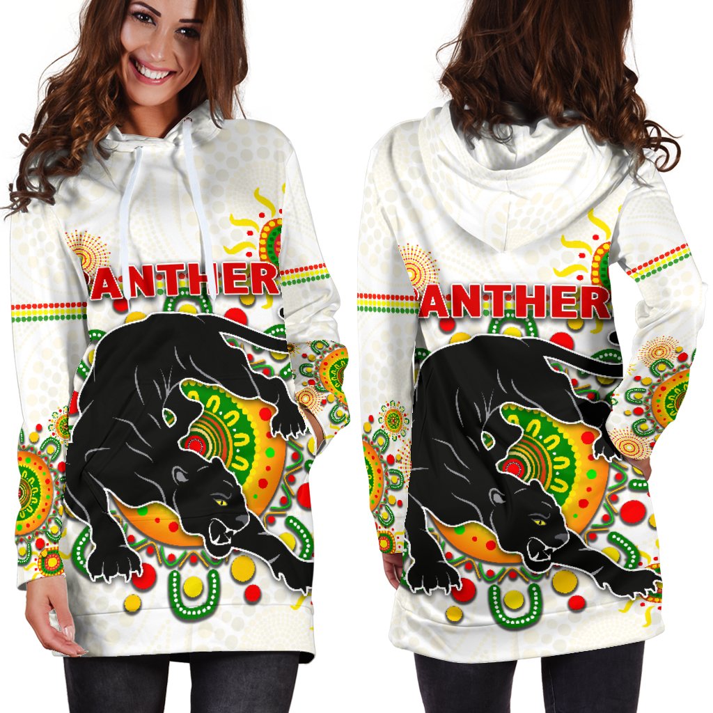 Penrith Women's Hoodie Dress Indigenous Panthers - White - Vibe Hoodie Shop