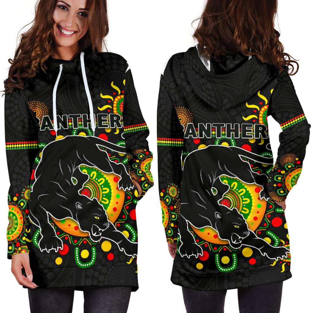 Penrith Women Hoodie Dress Indigenous Panthers - Black - Vibe Hoodie Shop