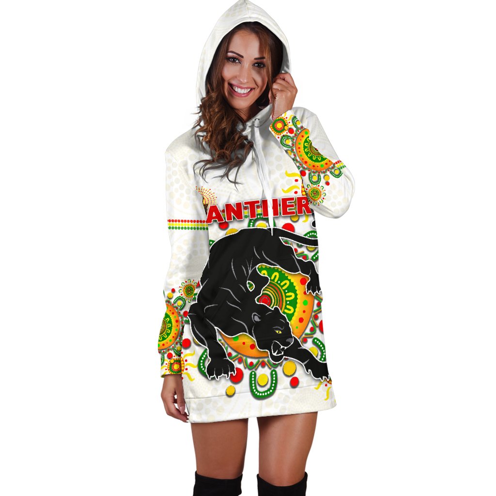 Penrith Women's Hoodie Dress Indigenous Panthers - White - Vibe Hoodie Shop