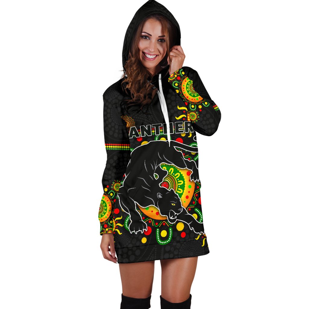 Penrith Women Hoodie Dress Indigenous Panthers - Black - Vibe Hoodie Shop