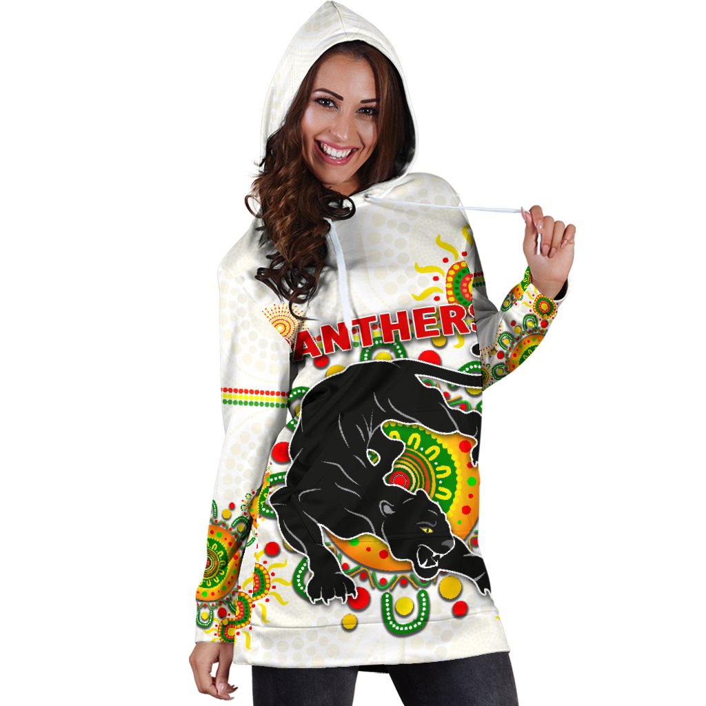 Penrith Women's Hoodie Dress Indigenous Panthers - White - Vibe Hoodie Shop