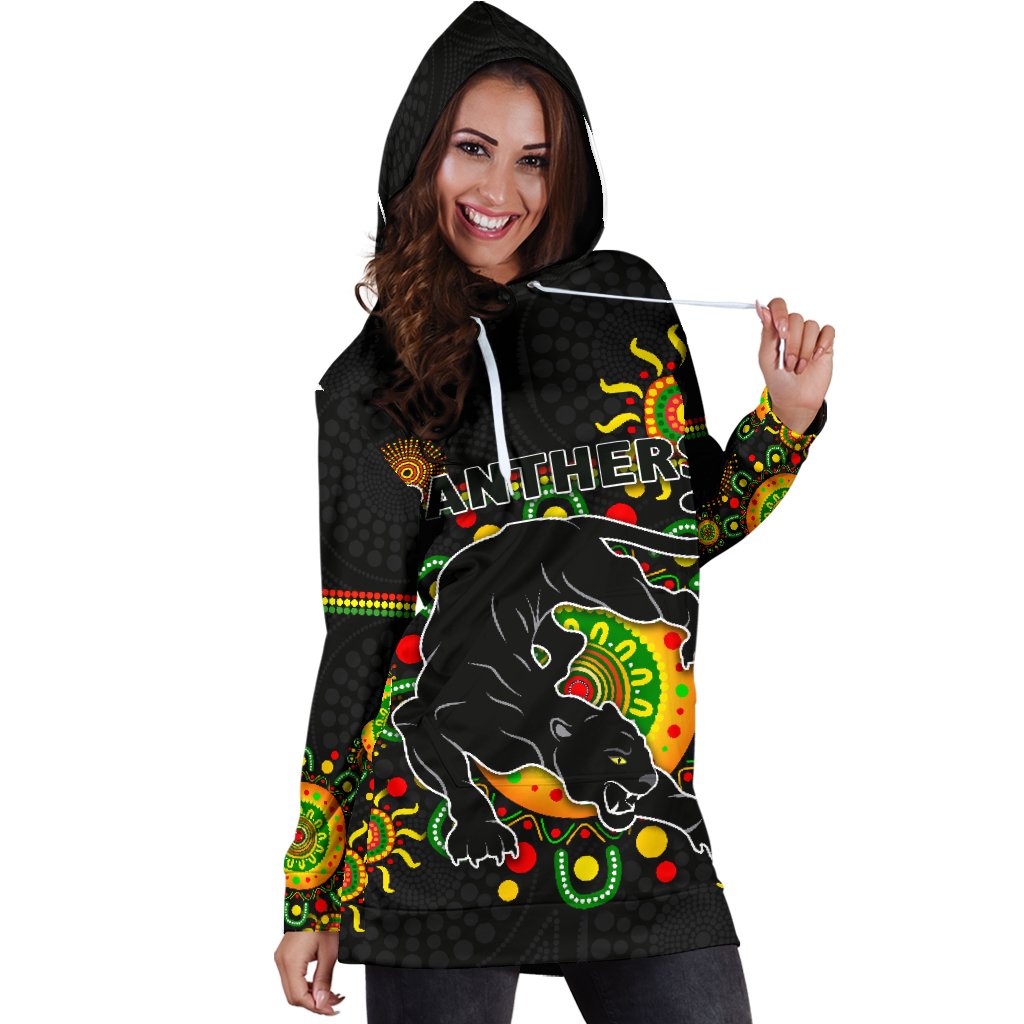 Penrith Women Hoodie Dress Indigenous Panthers - Black - Vibe Hoodie Shop