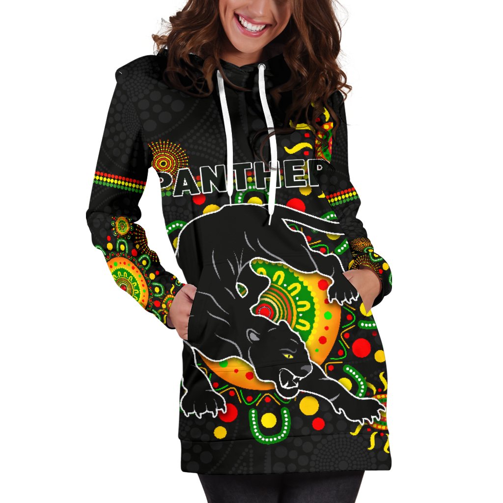 Penrith Women Hoodie Dress Indigenous Panthers - Black - Vibe Hoodie Shop