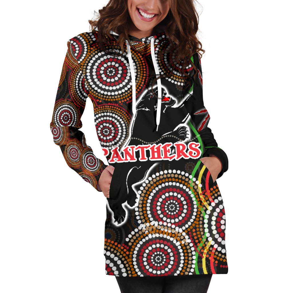 Panthers Black Women Hoodie Dress Indigenous Penrith Version - Vibe Hoodie Shop