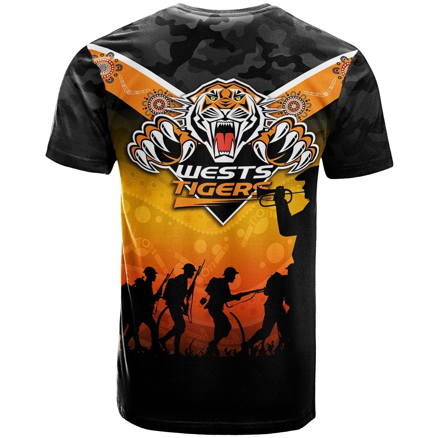 Wests Tigers ANZAC Day Indigenous Art T shirt LT12