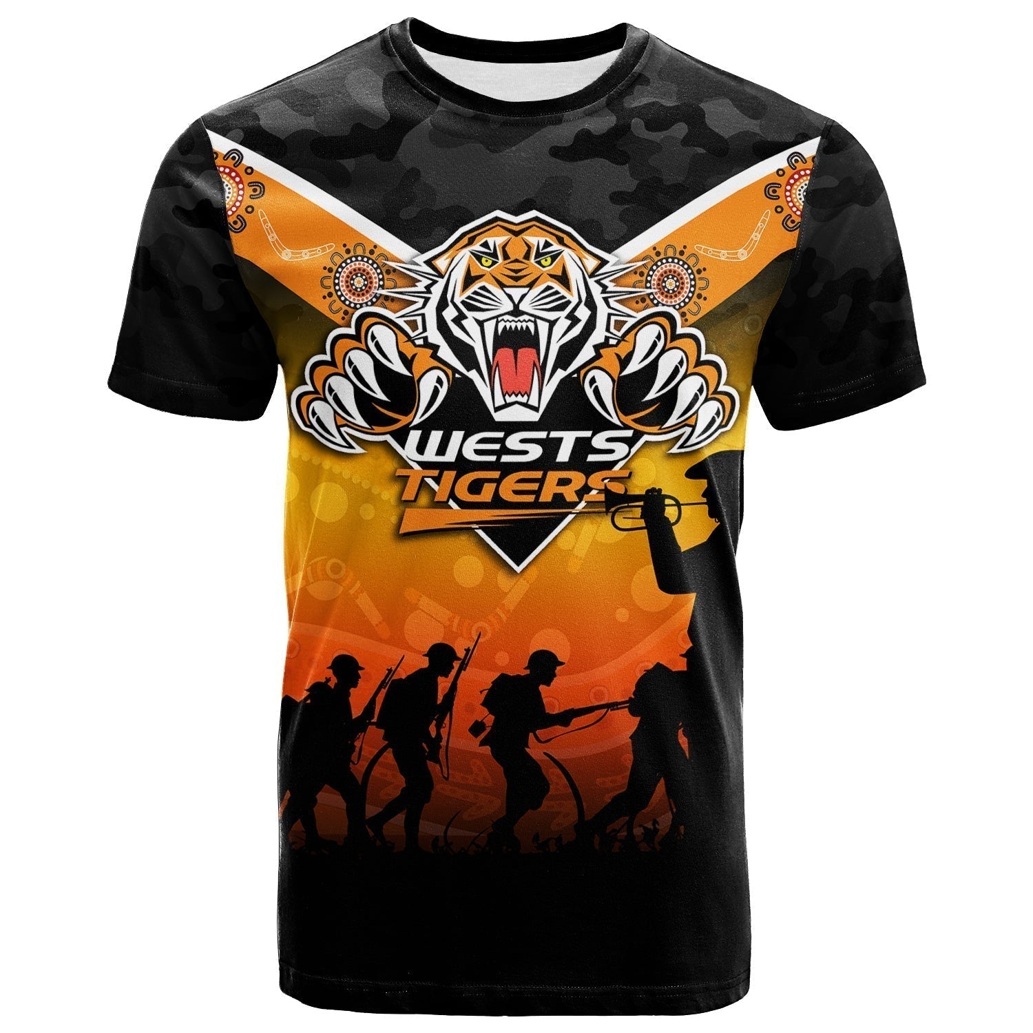 Wests Tigers ANZAC Day Indigenous Art T shirt LT12