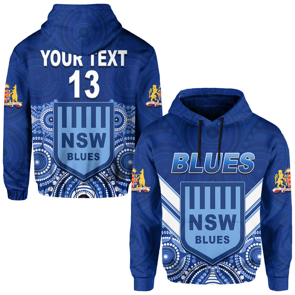 (Custom Text and Number) Blues NSW Rugby Hoodie Aboriginal New South Wales Origin LT13