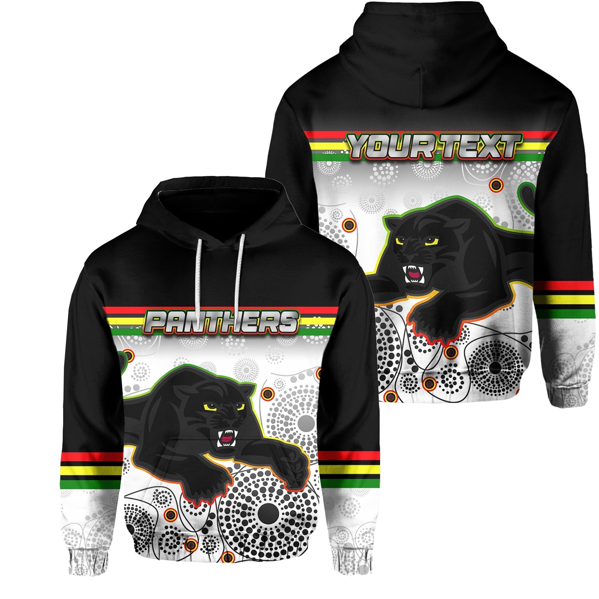 (Custom Personalised) Panthers Hoodie Aboriginal Patterns White LT6 - Vibe Hoodie Shop