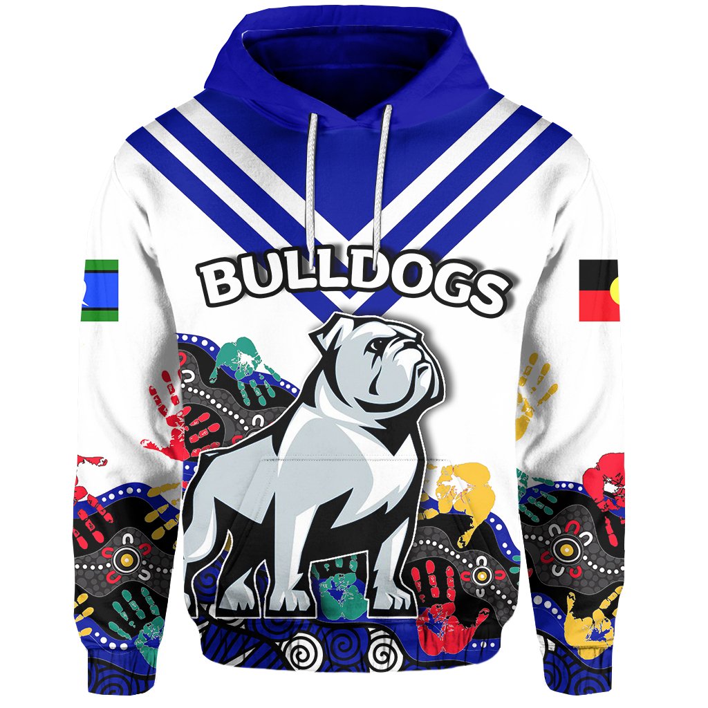 (Custom Personalised) NAIDOC Bulldogs All Over Hoodie Aboriginal Hand - Vibe Hoodie Shop