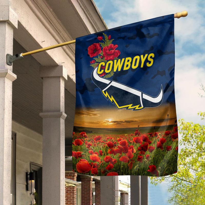 North Queensland Cowboys ANZAC 2022 Flag Poppy Flowers Vibes - Blue - Vibe Hoodie Shop