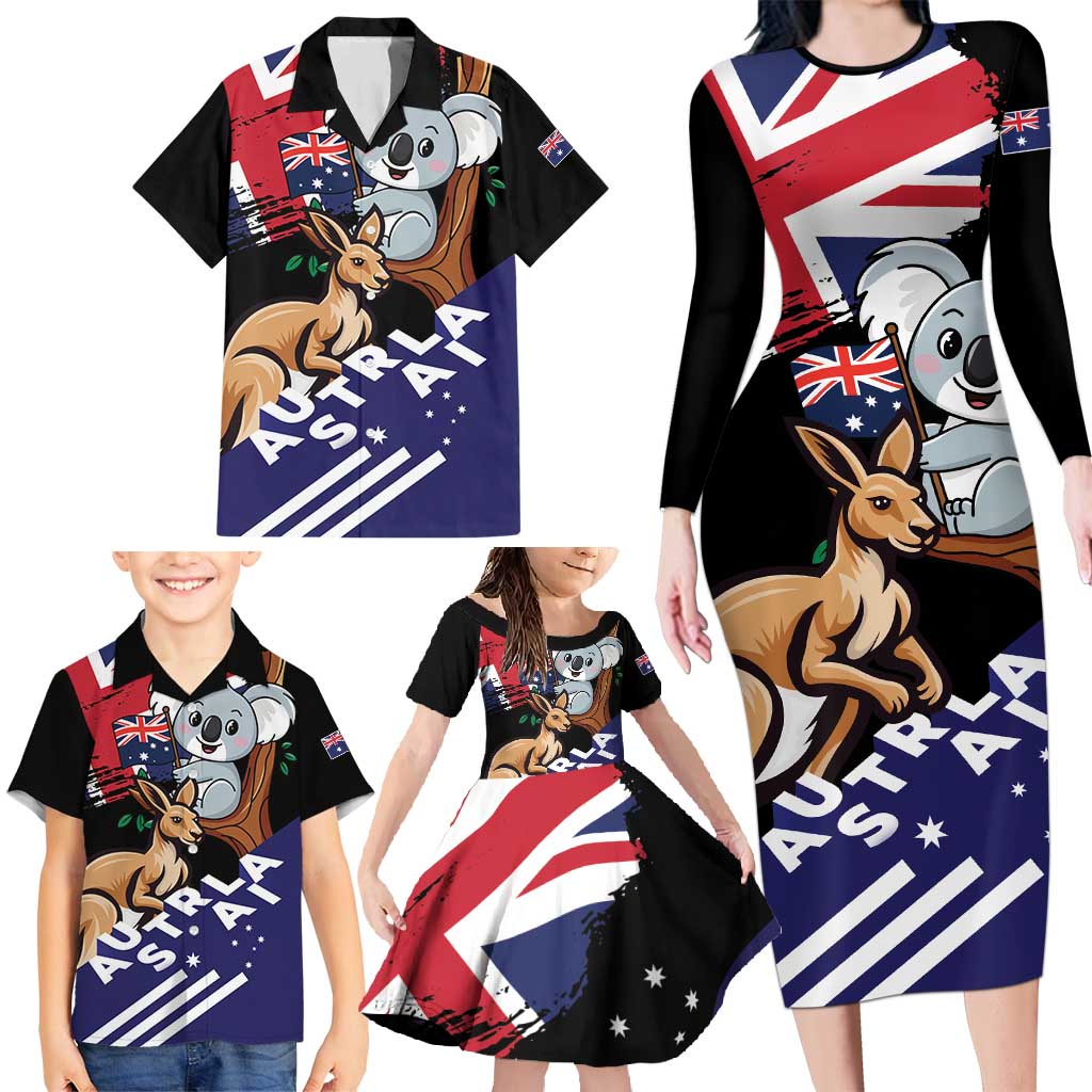 Personalised Australia Kangaroo Koala Together Family Matching Long Sleeve Bodycon Dress and Hawaiian Shirt Special Edition