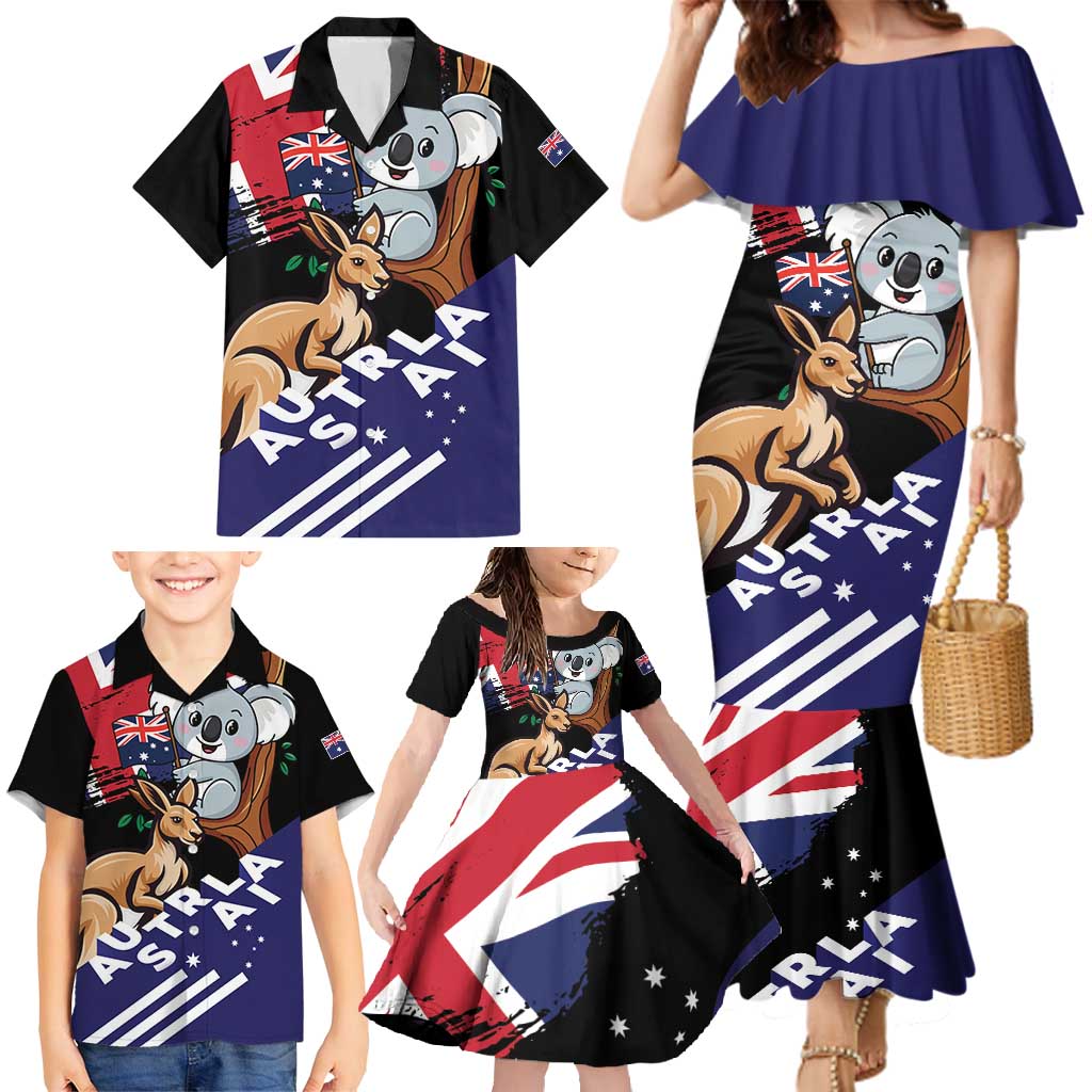 Personalised Australia Kangaroo Koala Together Family Matching Mermaid Dress and Hawaiian Shirt Special Edition