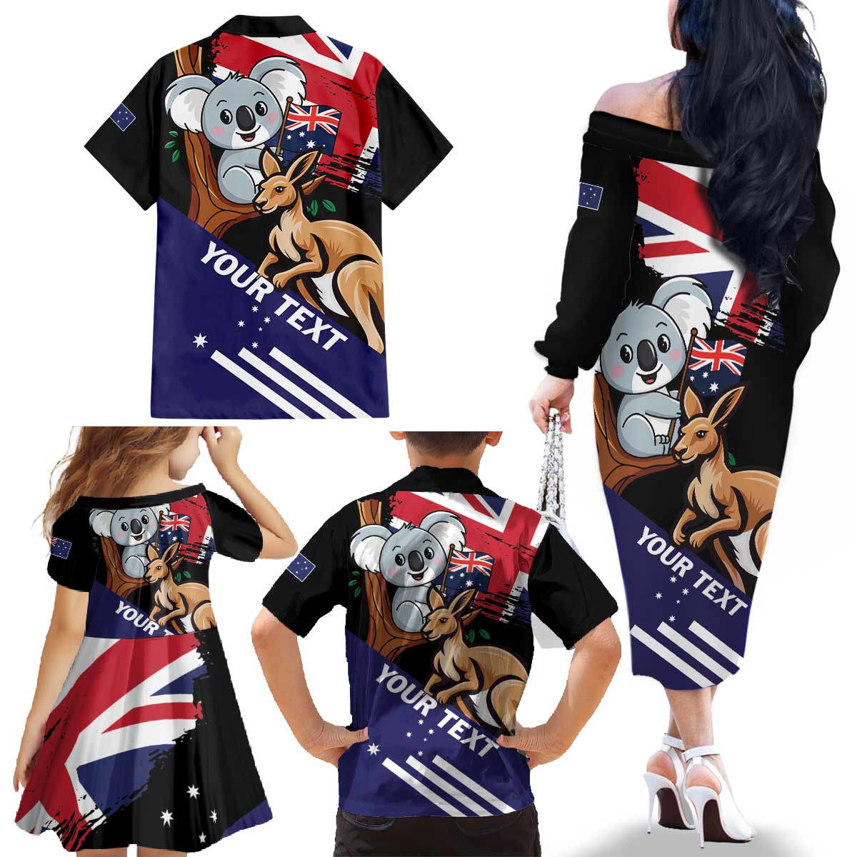 Personalised Australia Kangaroo Koala Together Family Matching Off The Shoulder Long Sleeve Dress and Hawaiian Shirt Special Edition