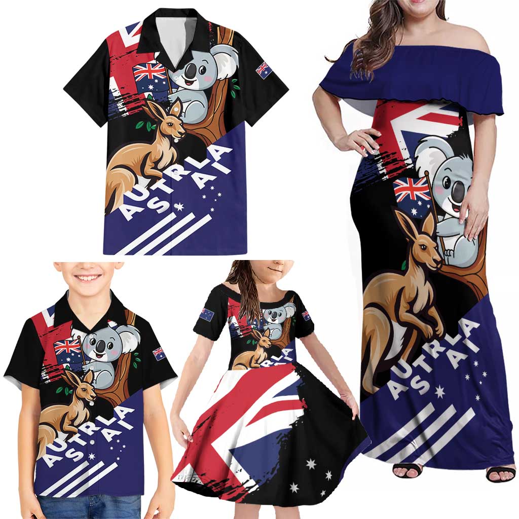 Personalised Australia Kangaroo Koala Together Family Matching Off Shoulder Maxi Dress and Hawaiian Shirt Special Edition