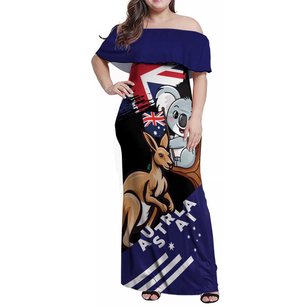 Personalised Australia Kangaroo Koala Together Family Matching Off Shoulder Maxi Dress and Hawaiian Shirt Special Edition