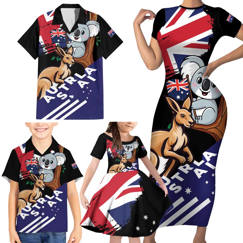 Personalised Australia Kangaroo Koala Together Family Matching Short Sleeve Bodycon Dress and Hawaiian Shirt Special Edition