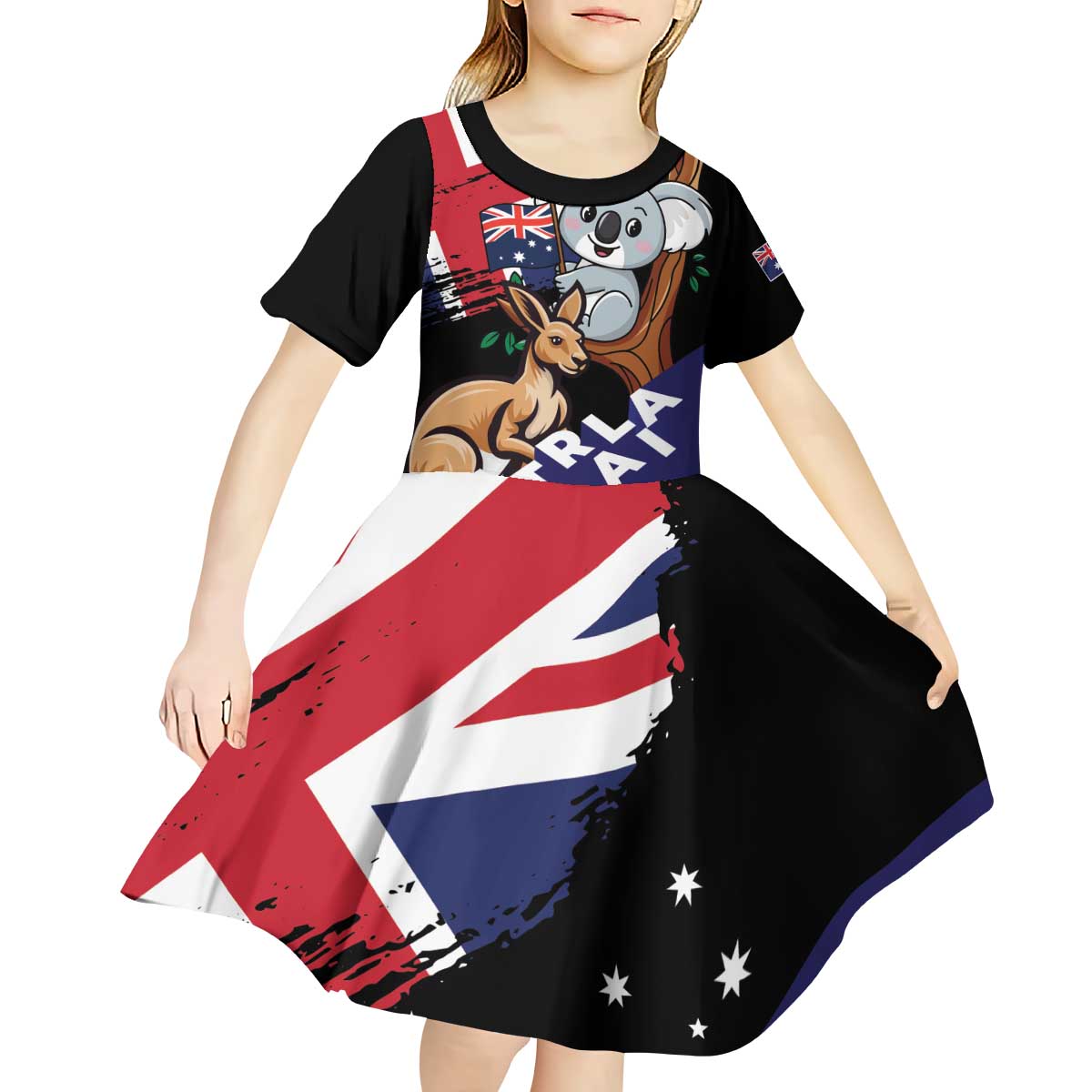 Personalised Australia Kangaroo Koala Together Kid Short Sleeve Dress Special Edition - Vibe Hoodie Shop