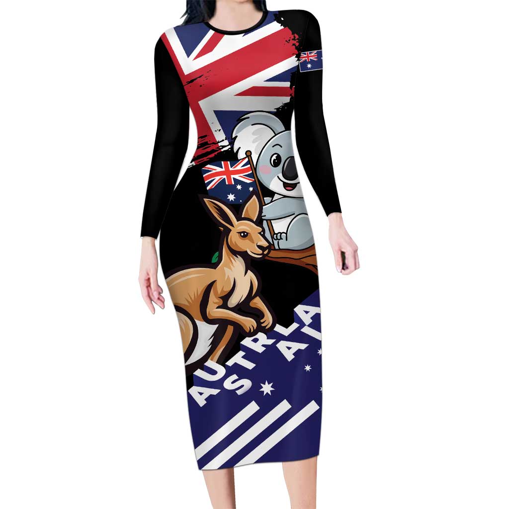 Personalised Australia Kangaroo Koala Together Long Sleeve Bodycon Dress Special Edition