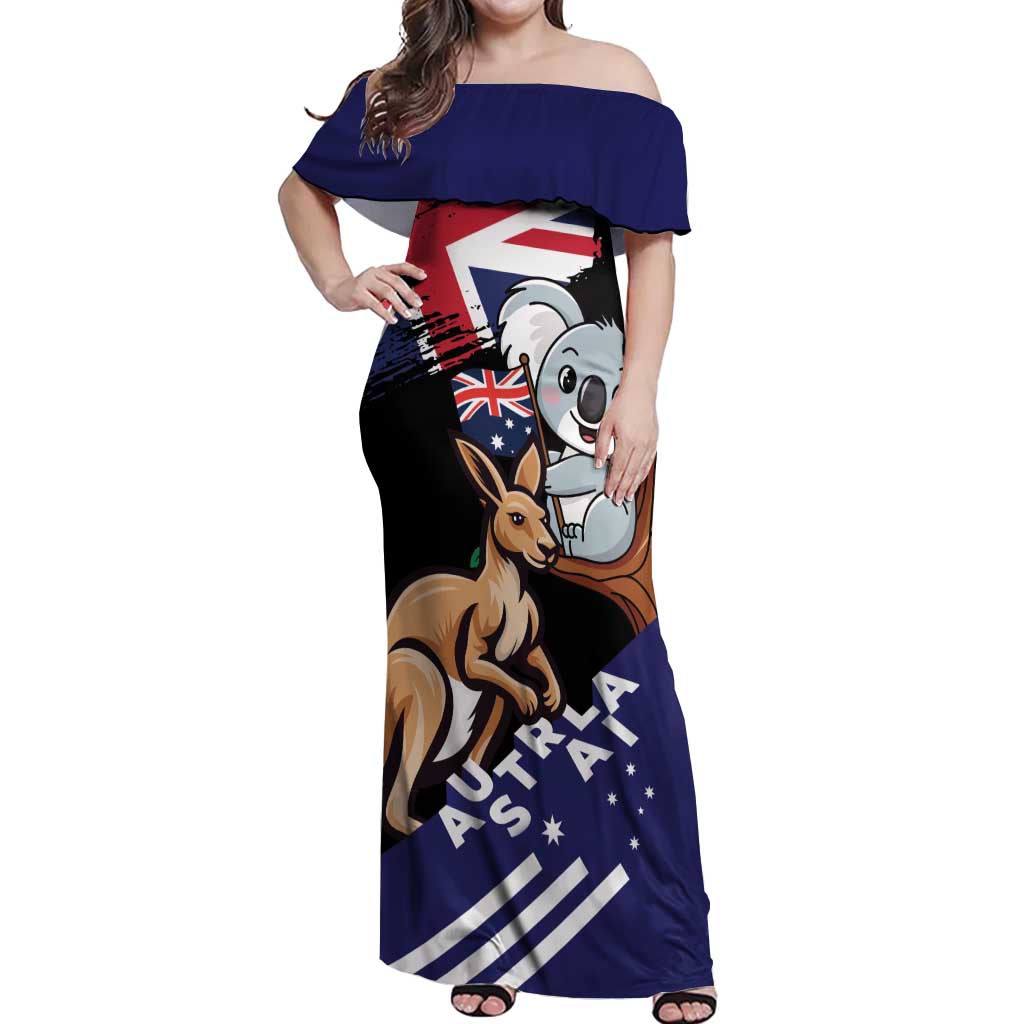 Personalised Australia Kangaroo Koala Together Off Shoulder Maxi Dress Special Edition