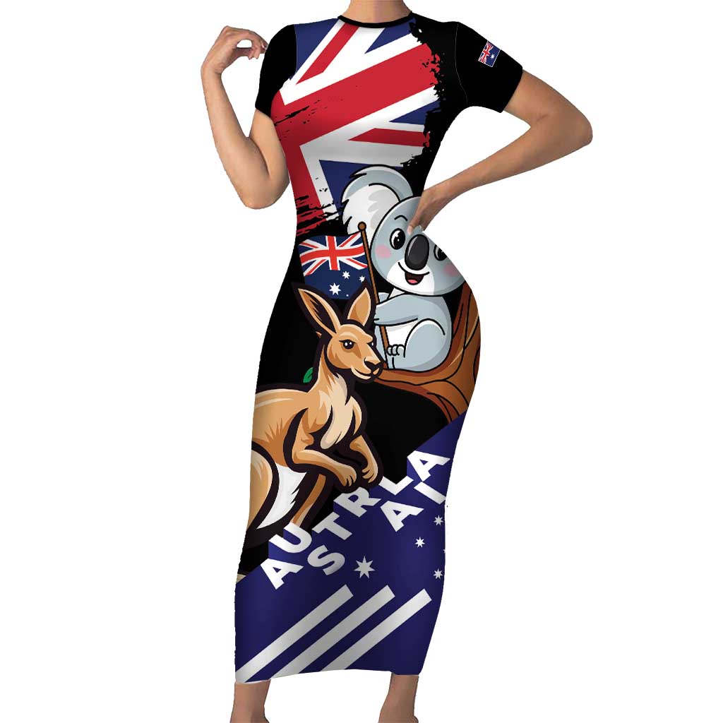 Personalised Australia Kangaroo Koala Together Short Sleeve Bodycon Dress Special Edition