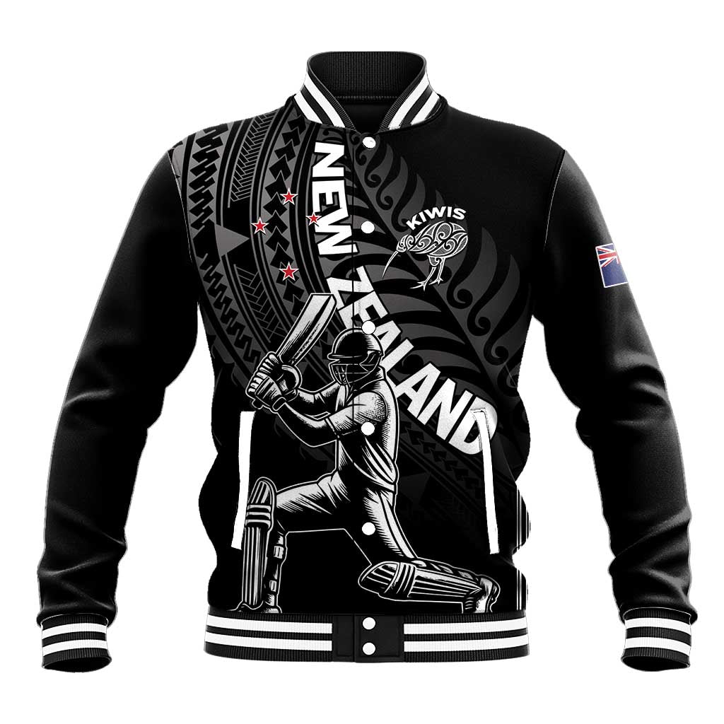 Custom New Zealand Cricket Baseball Jacket Maori Kiwi Black Fern - Vibe Hoodie Shop