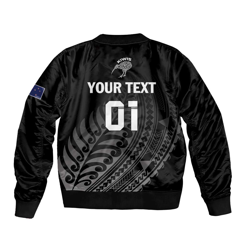 Custom New Zealand Cricket Bomber Jacket Maori Kiwi Black Fern - Vibe Hoodie Shop